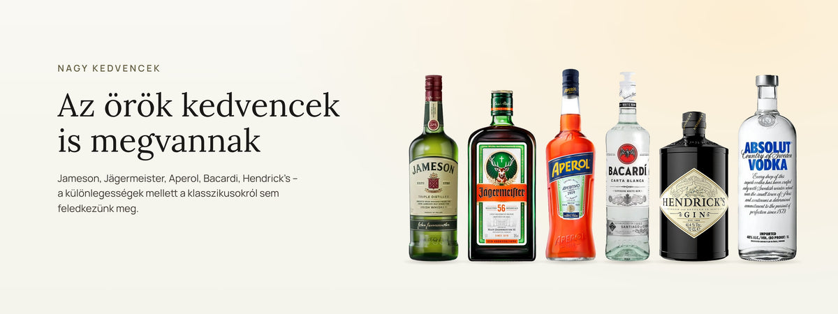 Az örök kedvencek is megvannak: Jameson, Jägermeister, Aperol, Bacardi, Hendrick’s.