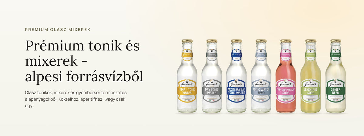 Prémium tonik és mixerek alpesi forrásvízből: olasz tonikok, mixerek és gyömbérsör.